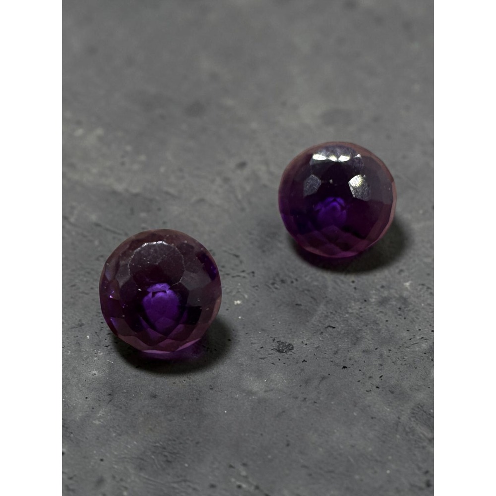 Faceted Purple Round Stud Earrings Purple Gemstone 14K Yellow Gold Plated Posts